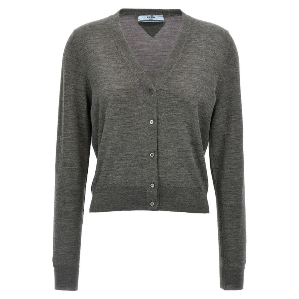 Prada Gray Virgin Wool Women's Cardigan